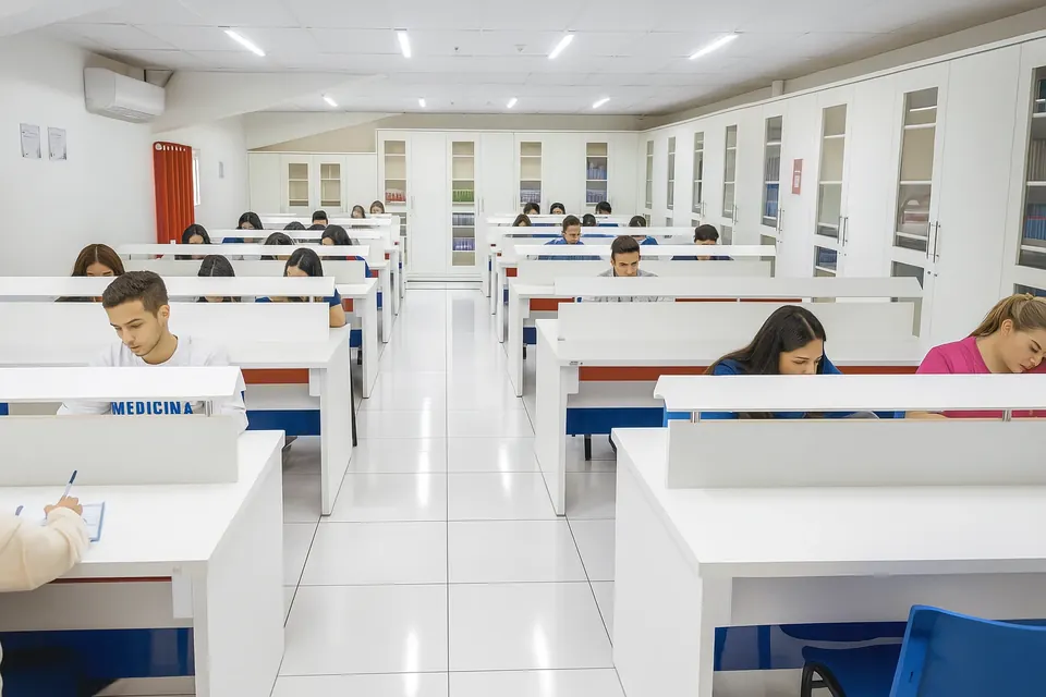 Estudantes na biblioteca